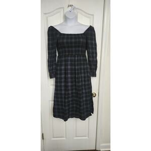 Madewell flannel Dress Lucie Smocked Livonia Plaid Midi Size XS Cottagecore NWT